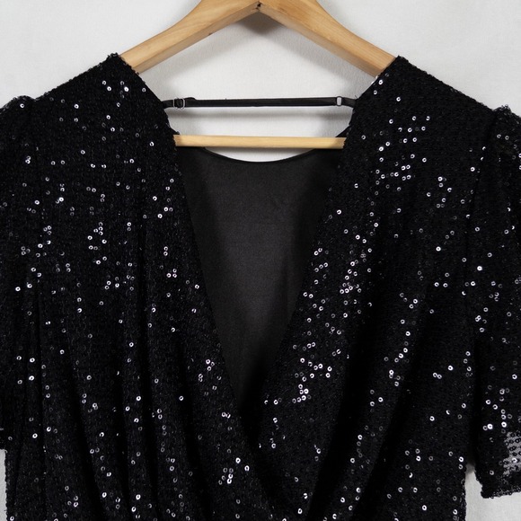 ASTR The Label Dress Womens Large Black All Over Sequins Draped Back Party Club - Picture 7 of 10